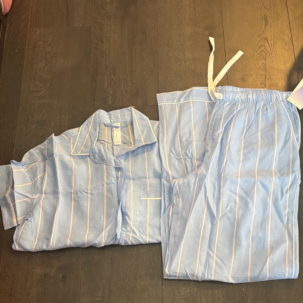 Stars Above Light Blue and White Striped Pajama Set